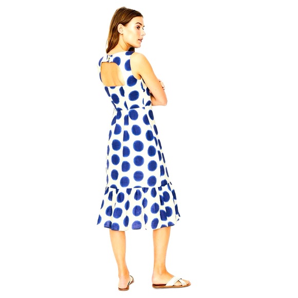 Boden Constance Linen Dress in Lapis & Ivory IKat Spot - Picture 1 of 5